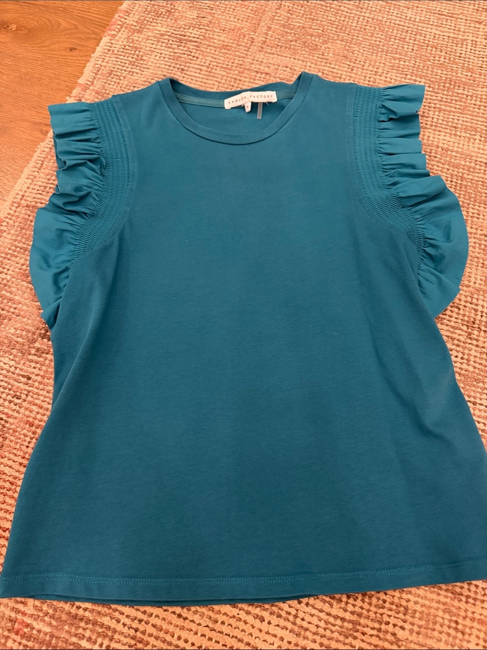 English Factory Teal Ruffle Sleeve Cotton Top - Women